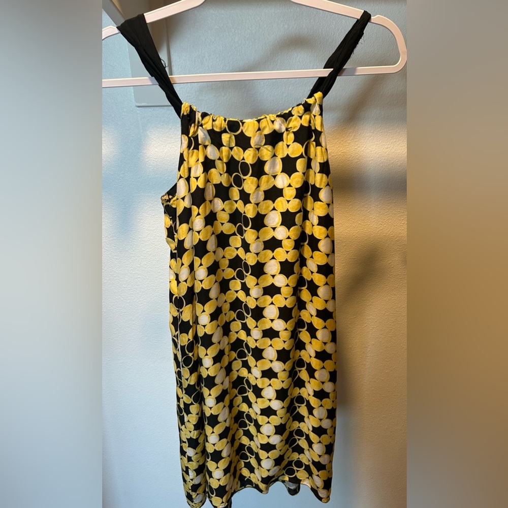 Max Studio Yellow & Black Geometric Print Midi Dress Bamboo Silk, Size XS